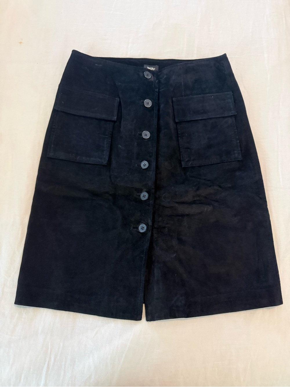 VTG Black Button-Front Suede Pocket Skirt EUC 1415